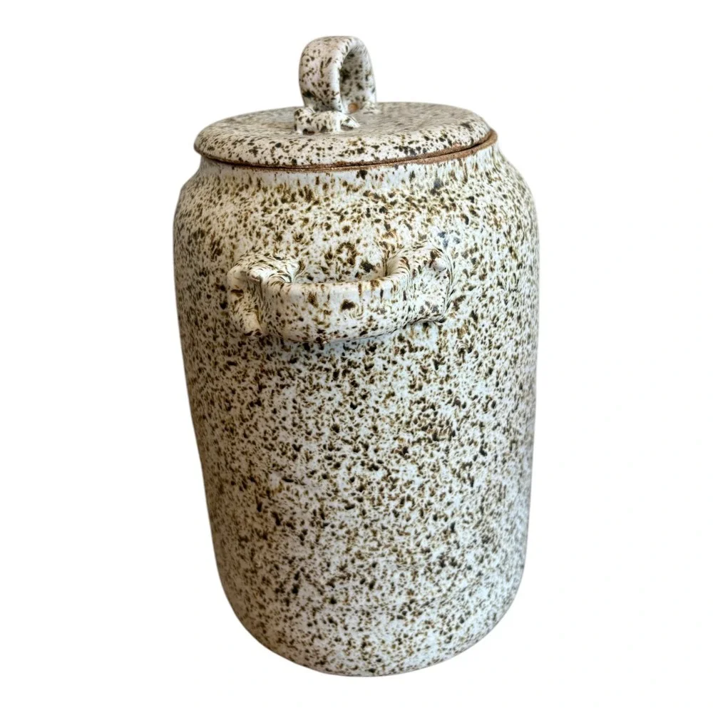 Handmade Speckled Ceramic Lidded Canister Rustic Stoneware Jar with Handles 10